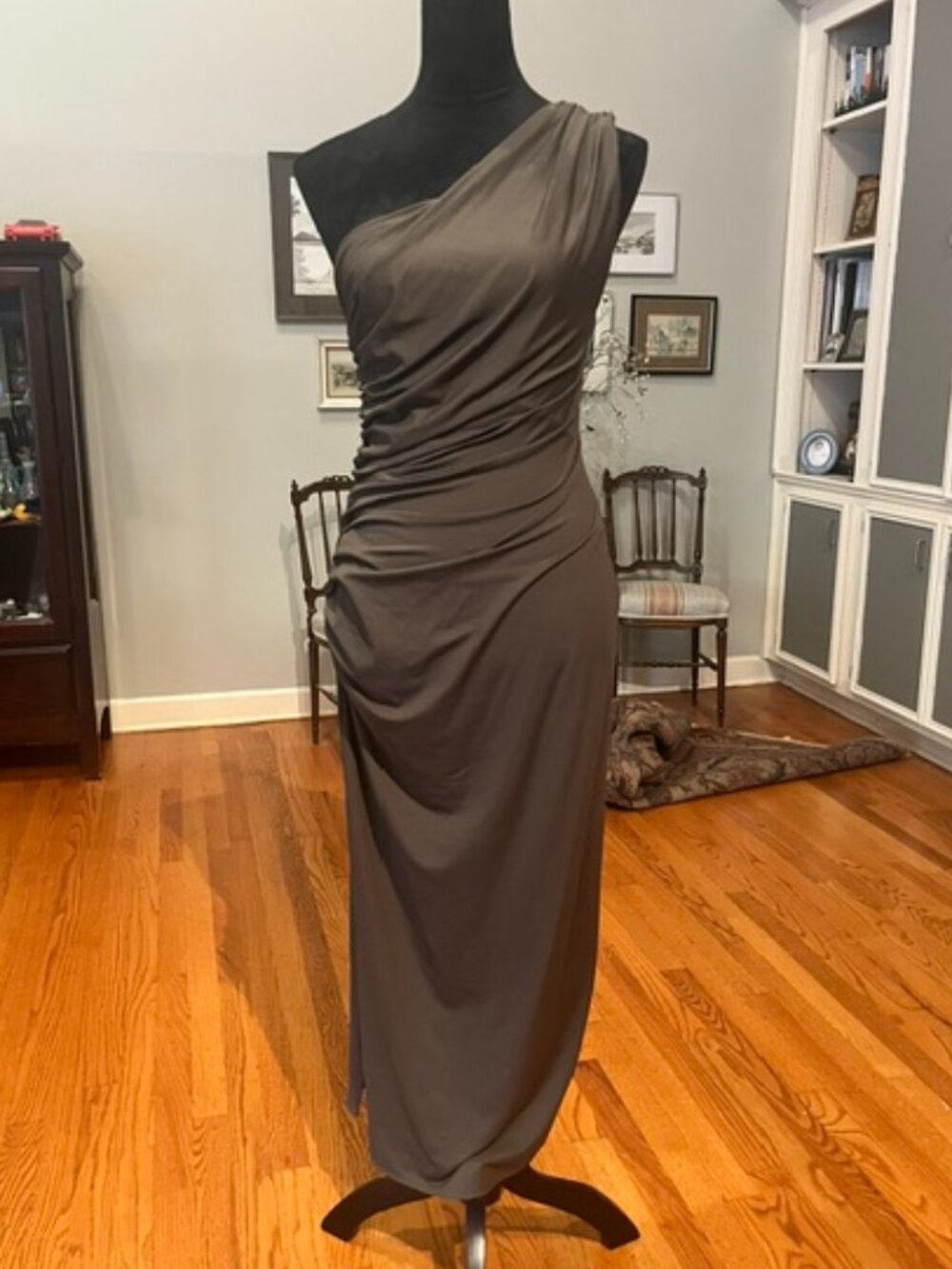 Zara NWT Army Green One-Shoulder Ruched Midi Dress